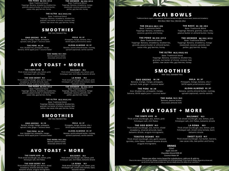 Pono Bowl Co. Food Cart Menu