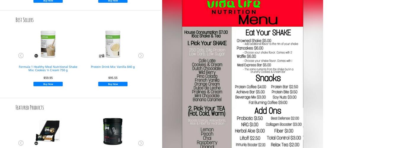 Herbalife Vida Life Nutrition Club Menu