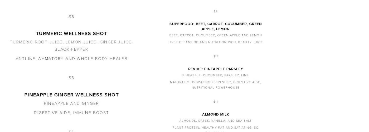 Land Juicery Menu