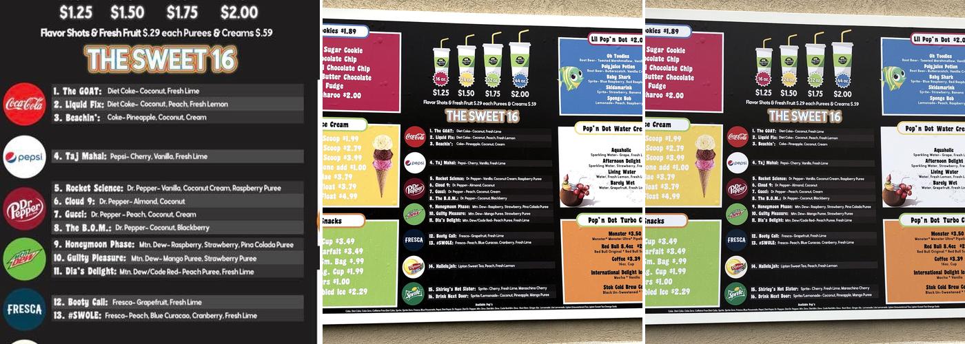 POP N DOT Menu
