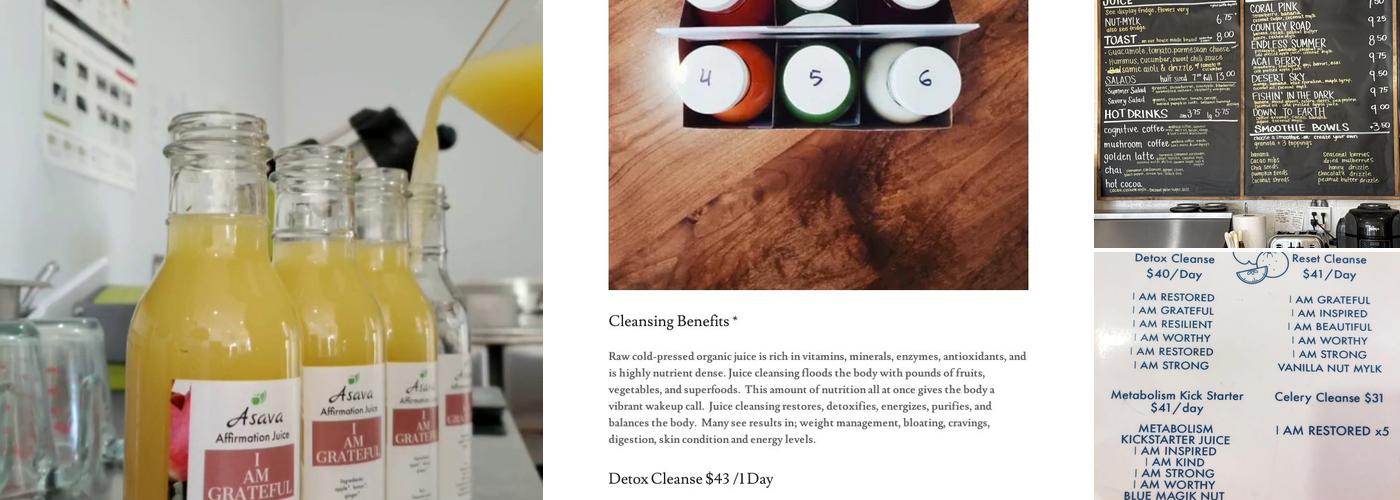 Asava Juice & Smoothies Menu