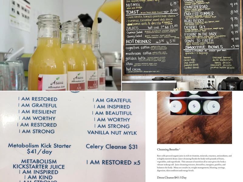 Asava Juice & Smoothies Menu