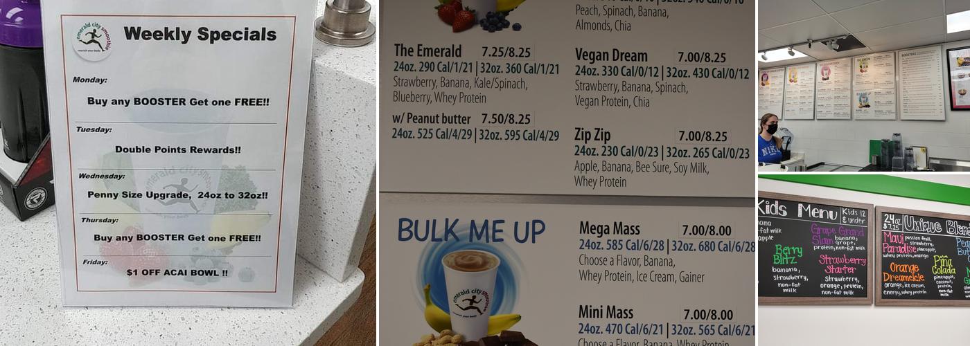 Emerald City Smoothie Menu