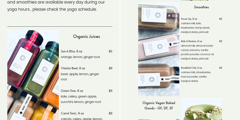 DRIFT Yoga + Juice Bar Menu