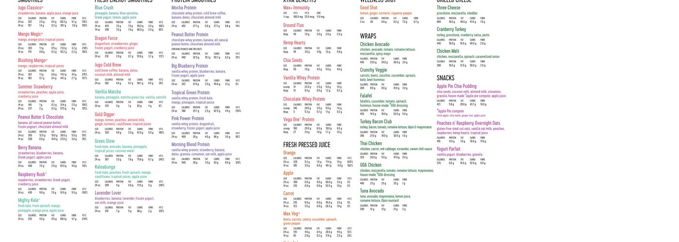 Jugo Juice Menu