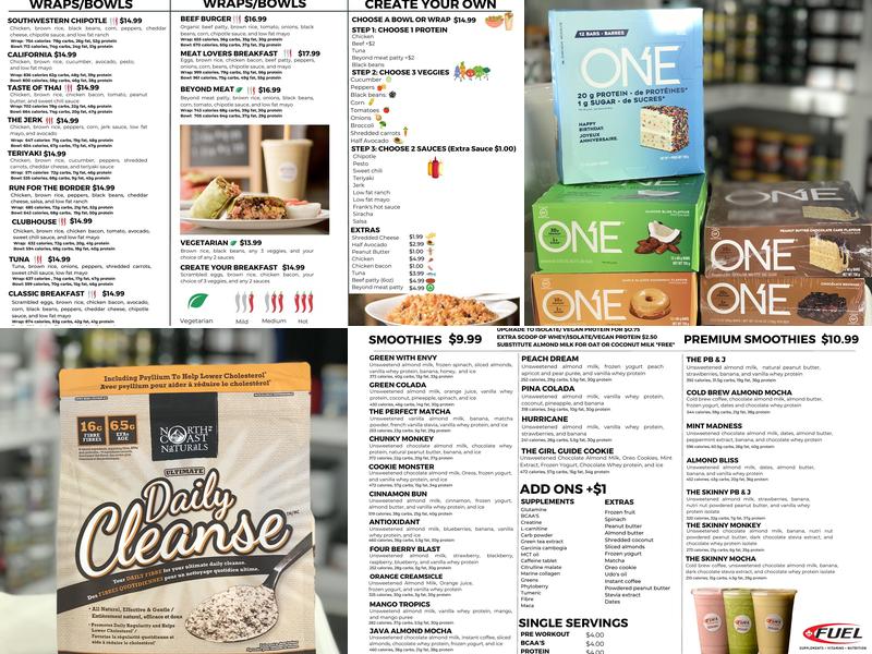 Fuel Supplements & Smoothie Bar New Westminster Menu
