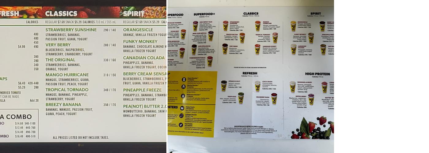 Booster Juice Menu