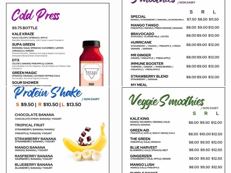 Refuel Juicery Menu