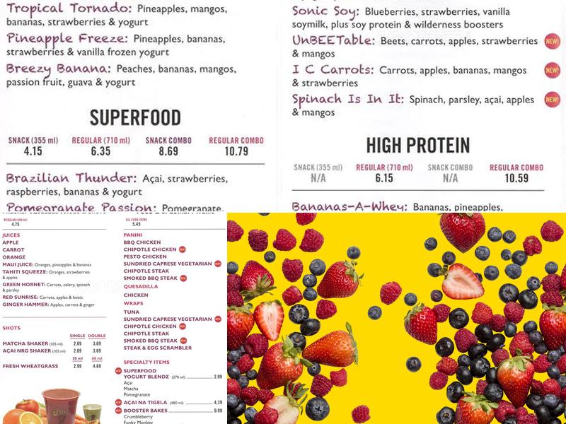 Booster Juice Menu