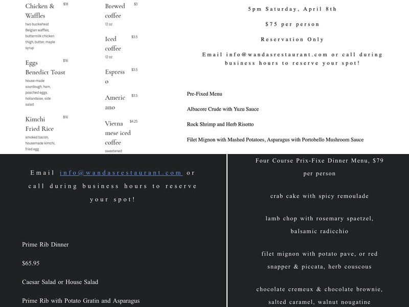 Wanda's Menu
