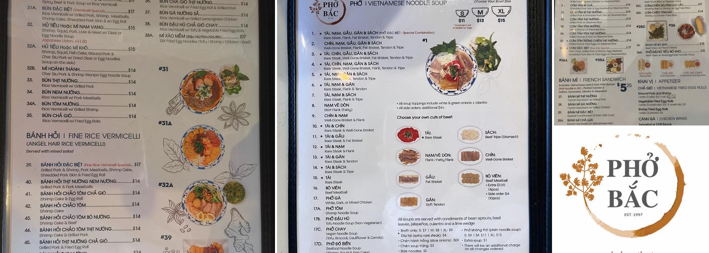 Pho Bac Vietnamese Restaurant Menu