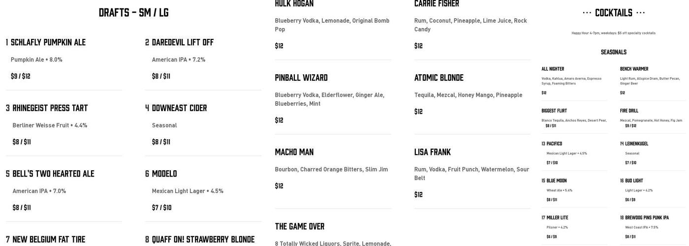 Pins Mechanical Co Menu