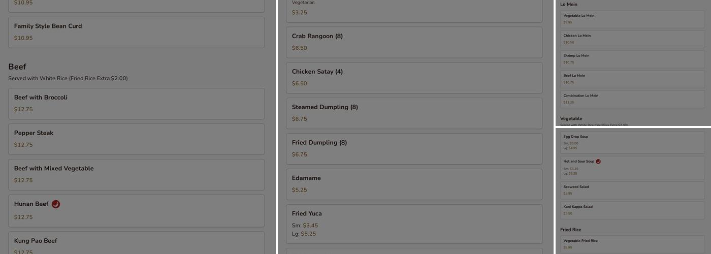 Asian Fusion Menu