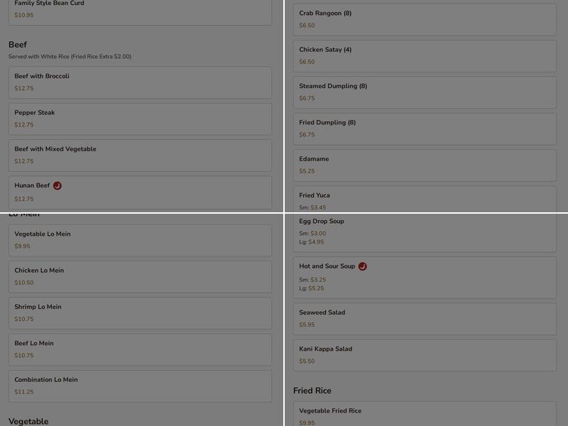 Asian Fusion Menu