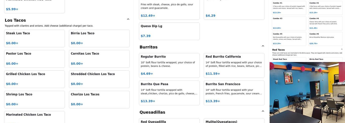 QUE PASA TAQUERIA Menu