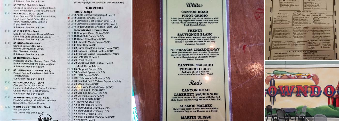 Clowndog Hot Dog Parlor Menu