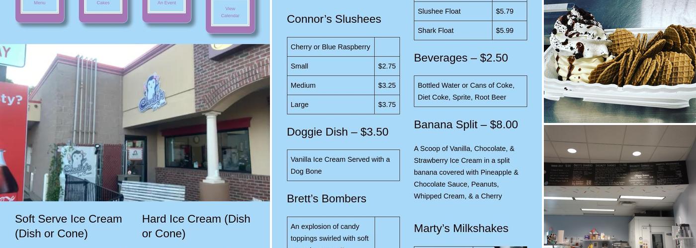 Charlee's Ice Cream Menu