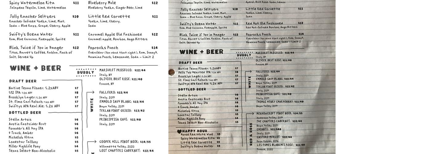 Swift Pizza Co. Menu