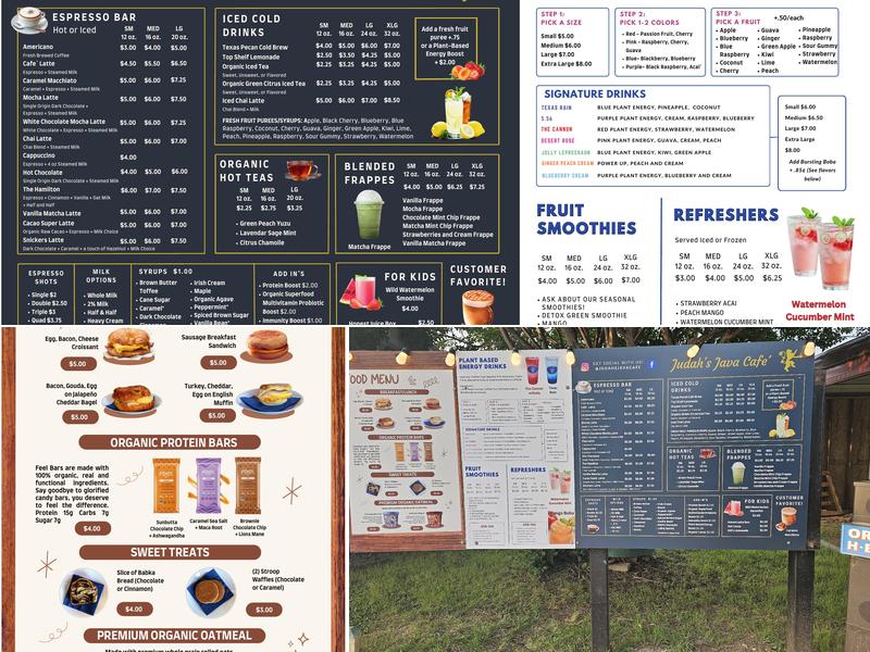 Judah's Java Coffee Drive Thru Menu