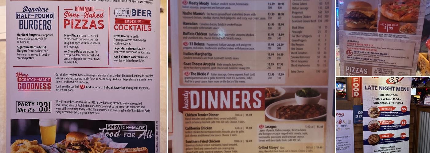 Bubba's 33 Menu