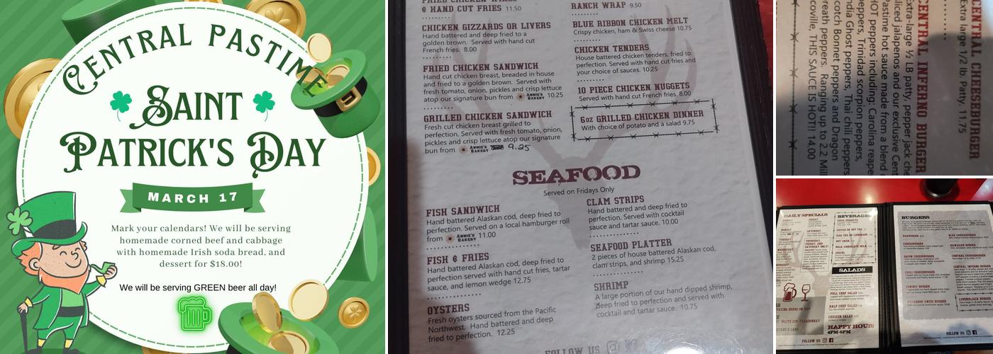 Central Pastime Menu