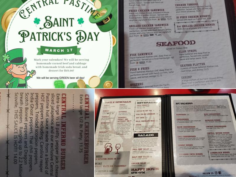 Central Pastime Menu