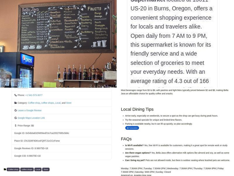 Bella Java Menu
