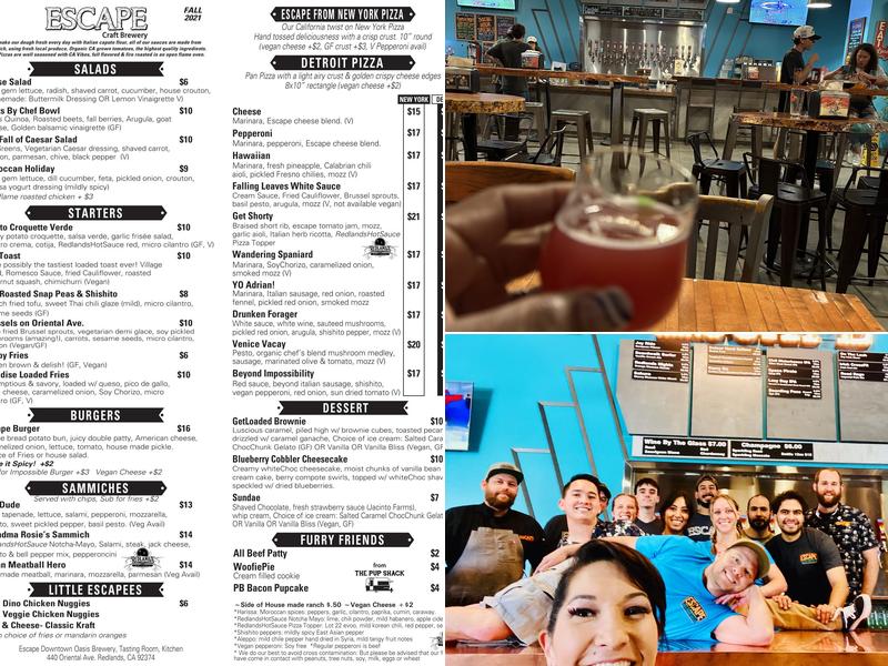 Escape Craft Brewery: Downtown Oasis Menu