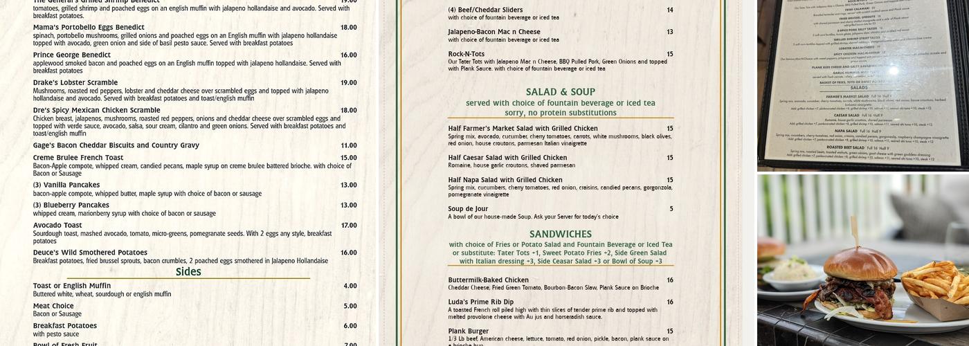 Plank Craft Kitchen + Bar Menu