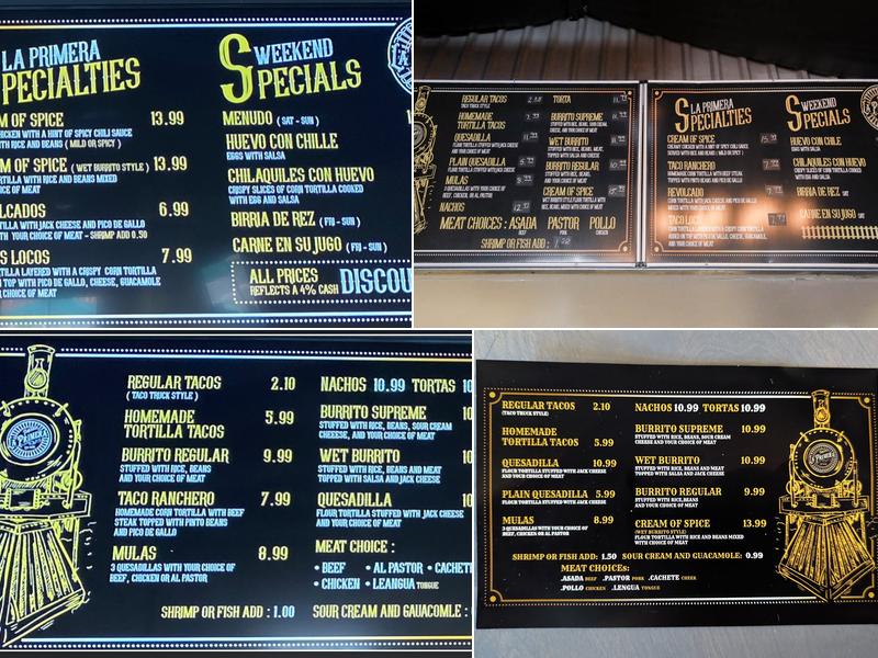 Taqueria La Primera Menu