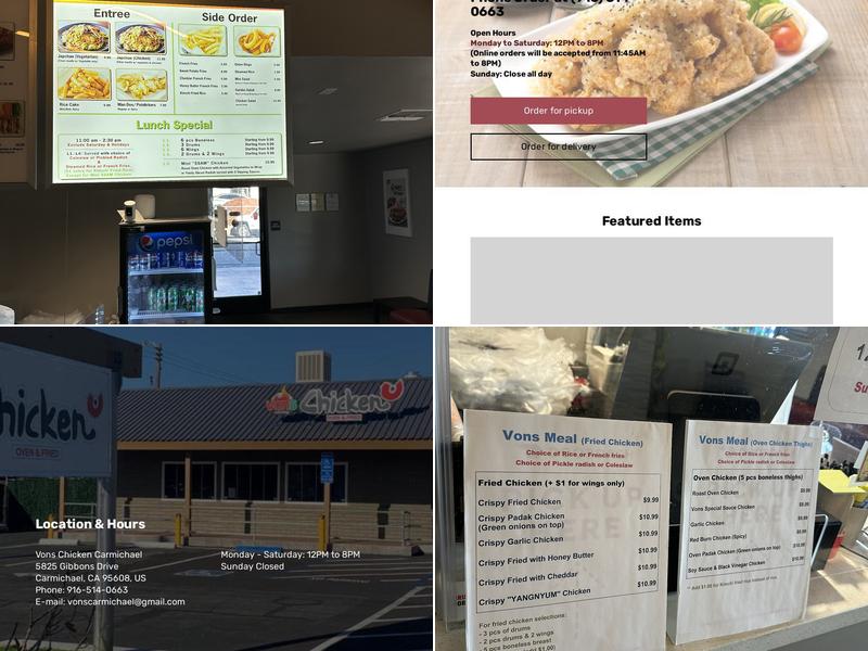 Vons Chicken Carmichael Menu