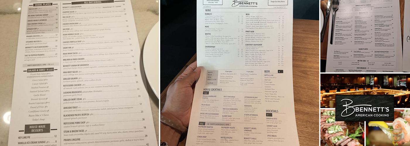 Bennett's American Cooking Menu