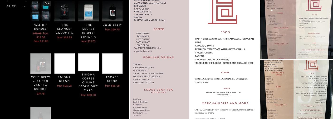 Enigma Coffee Menu