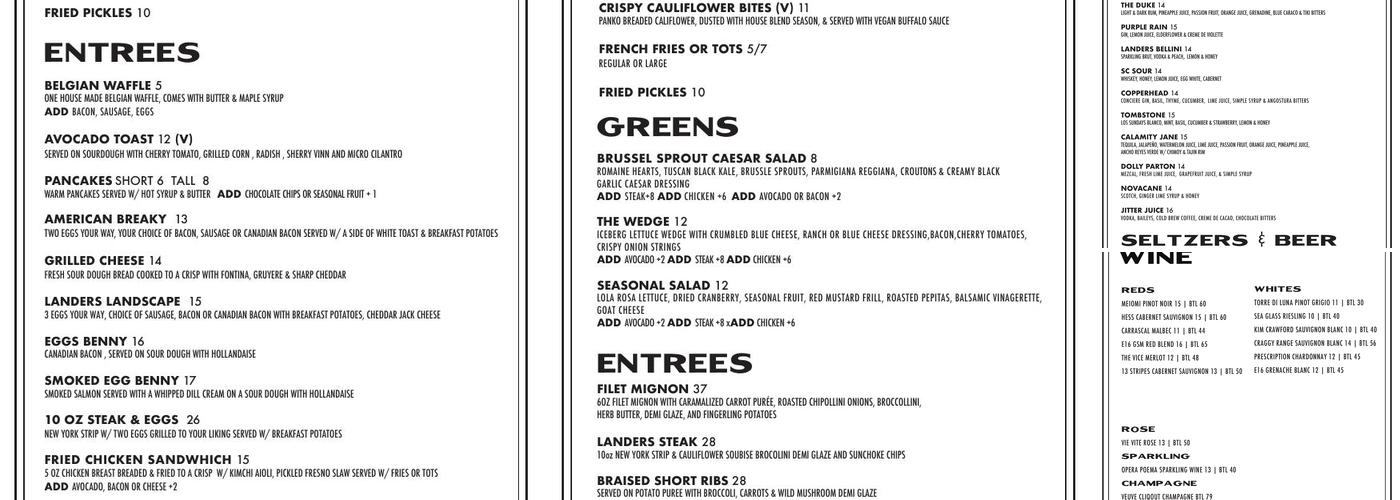 Landers North Beach Menu