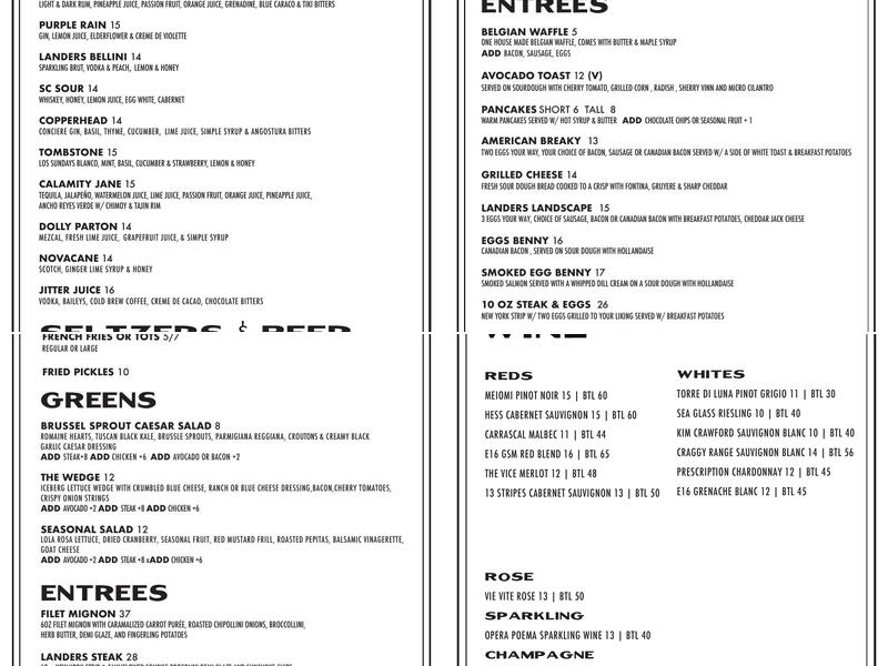 Landers North Beach Menu