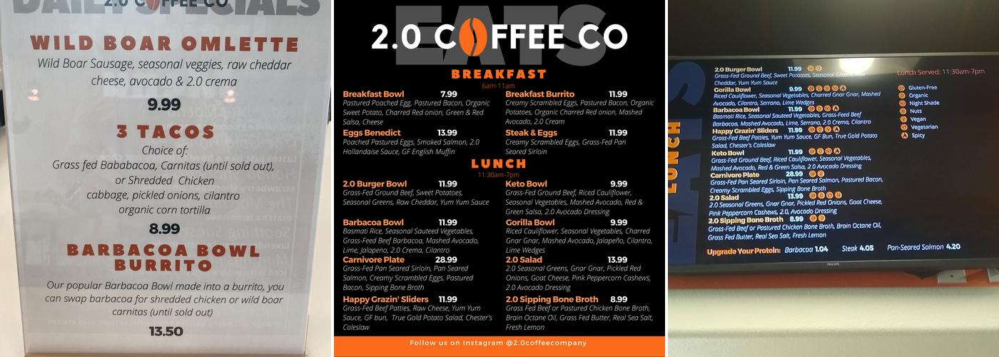 2.O Coffee Co Menu