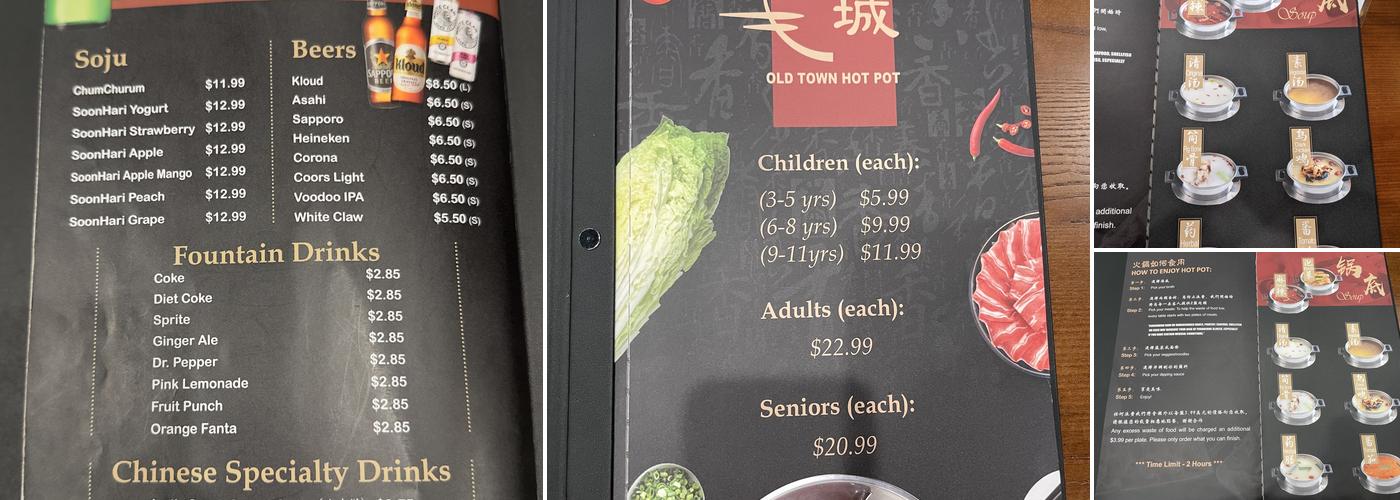 Old Town Hot Pot Menu