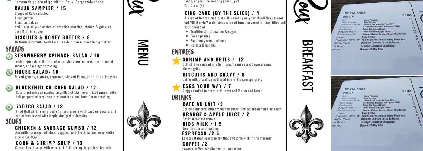 Roux Cajun Eatery Menu