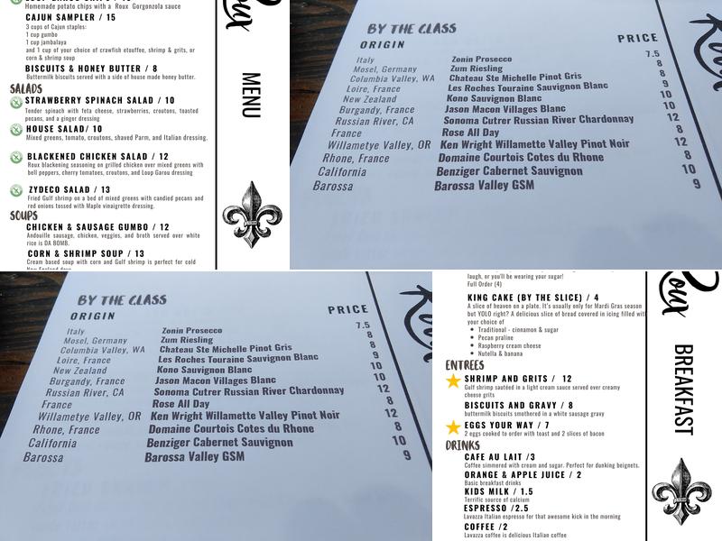Roux Cajun Eatery Menu