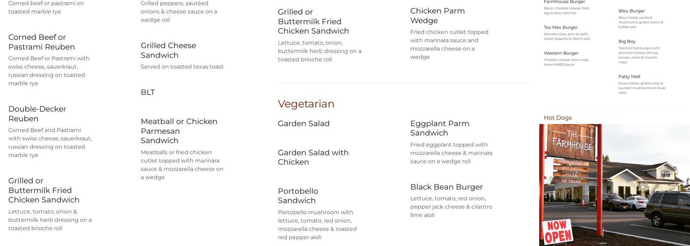 The Farmhouse Menu
