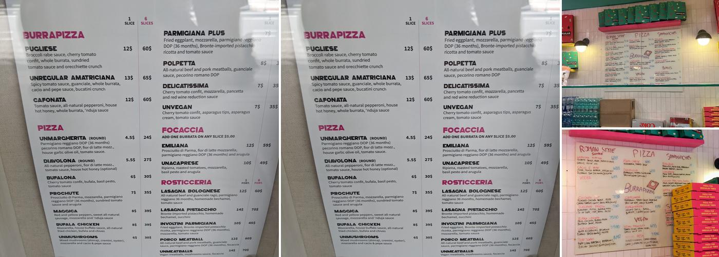 Unregular Pizza Menu