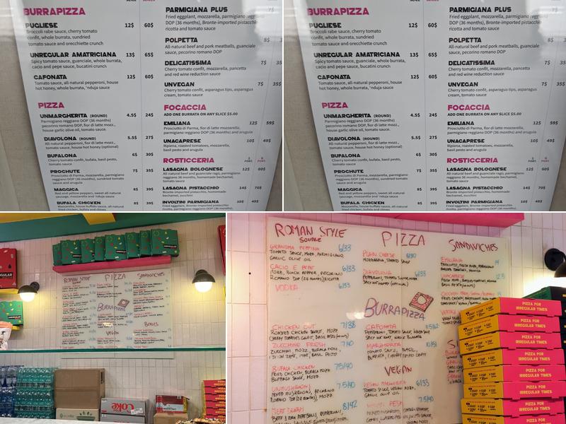 Unregular Pizza Menu