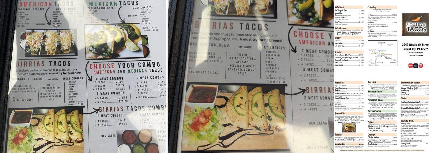 House of Tacos Menu