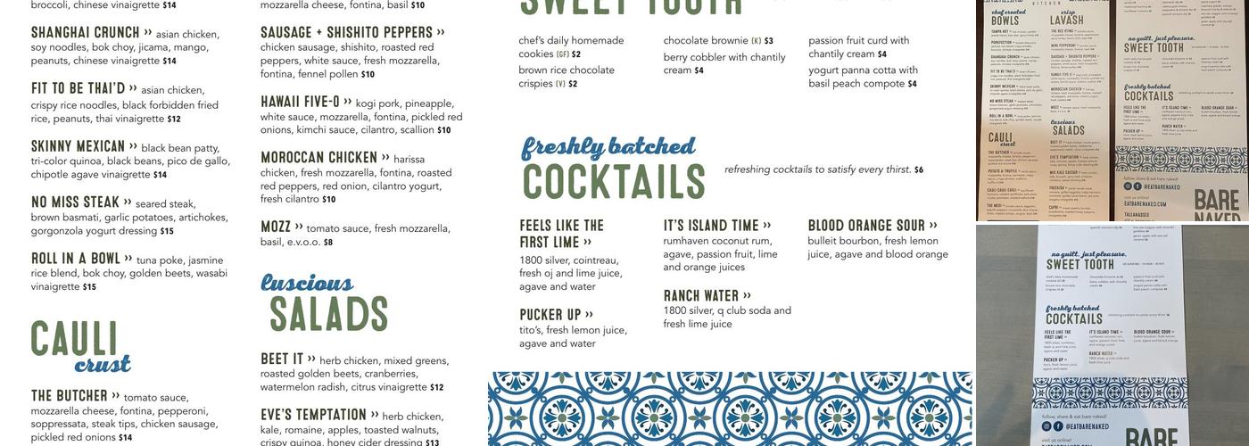 Bare Naked Kitchen Menu