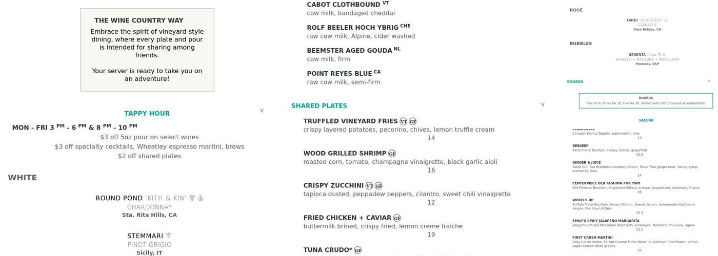 Sixty Vines Menu