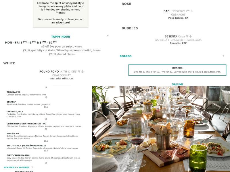 Sixty Vines Menu