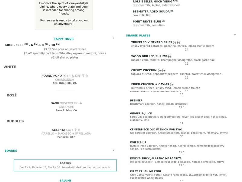 Sixty Vines Menu