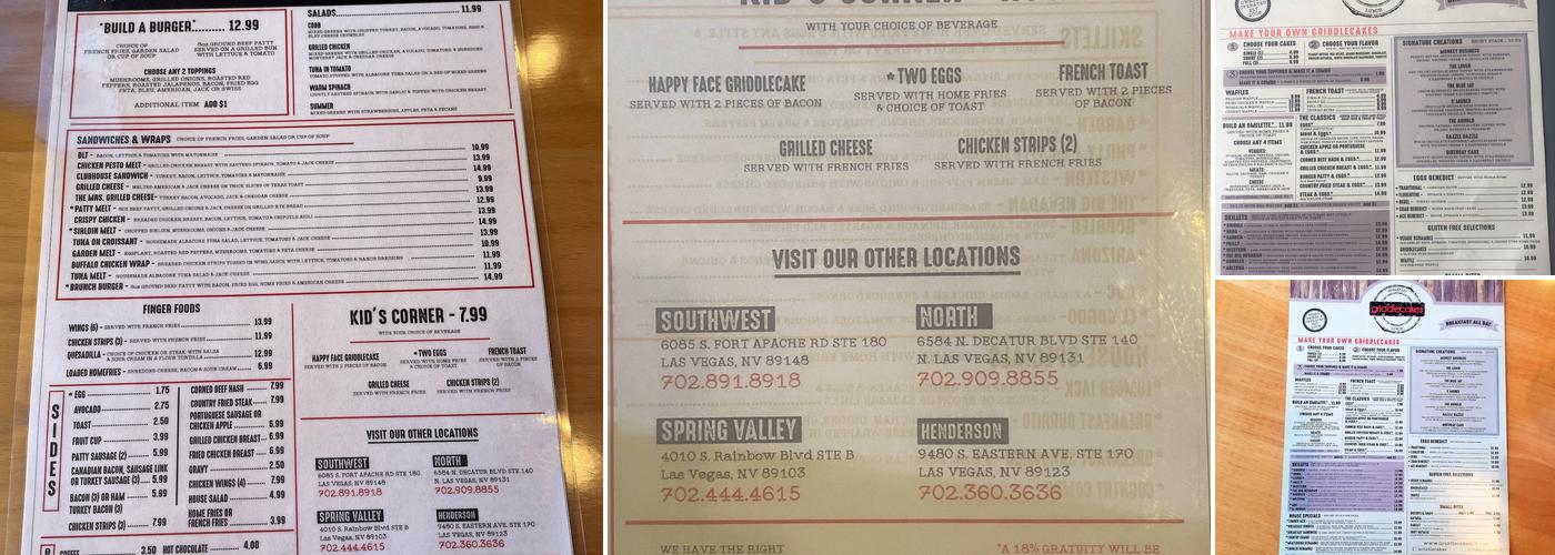 Griddlecakes Menu