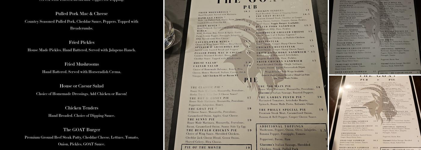 The GOAT Pub & Pie Menu