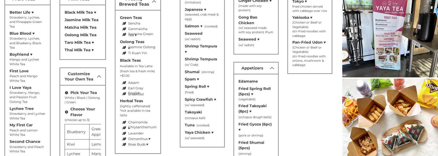 Yaya Tea DURHAM Menu